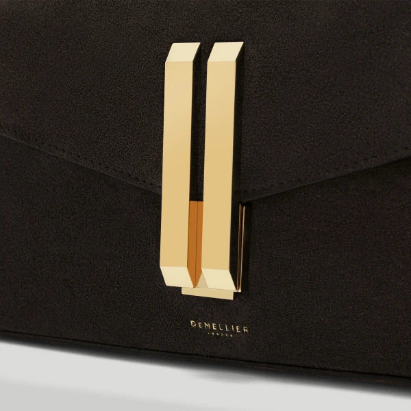 DeMellier The Vancouver Clutch in Dark Chocolate Suede Clutch Bag, view 2 | Clutch Bags | Luxury Shoes 