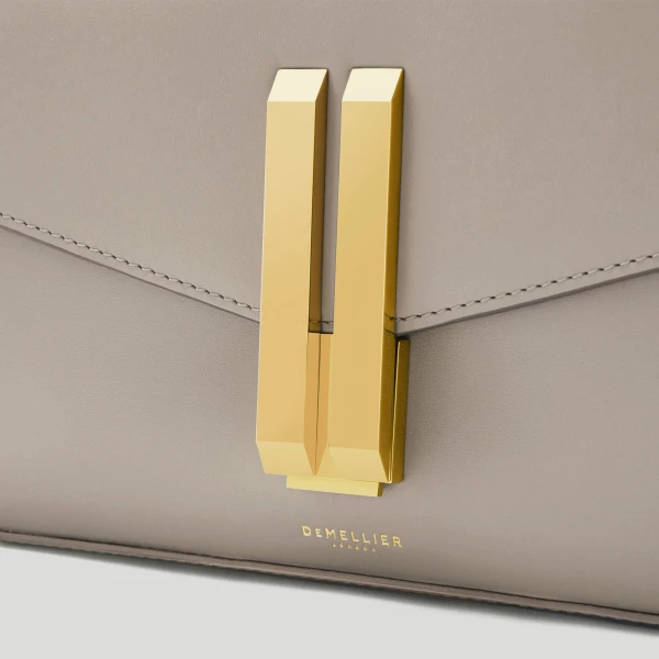 DeMellier The Vancouver Clutch in Taupe Smooth Clutch Bag, view 2 | Clutch Bags | Luxury Shoes 