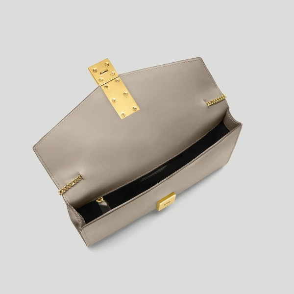 DeMellier The Vancouver Clutch in Taupe Smooth Clutch Bag, view 3 | Clutch Bags | Luxury Shoes 