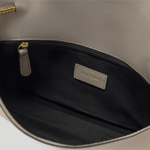 DeMellier The Vancouver Clutch in Taupe Smooth Clutch Bag, view 4 | Clutch Bags | Luxury Shoes 