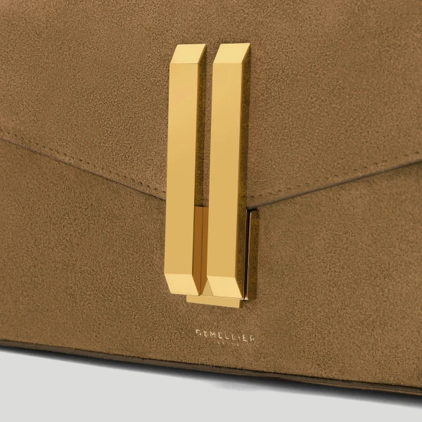 DeMellier The Vancouver Clutch in Tobacco Suede Clutch Bag, view 3 | Clutch Bags | Luxury Shoes 