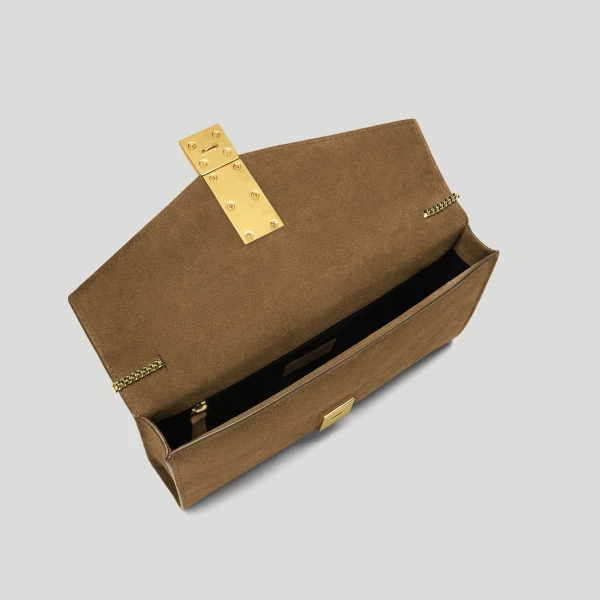 DeMellier The Vancouver Clutch in Tobacco Suede Clutch Bag, view 4 | Clutch Bags | Luxury Shoes 
