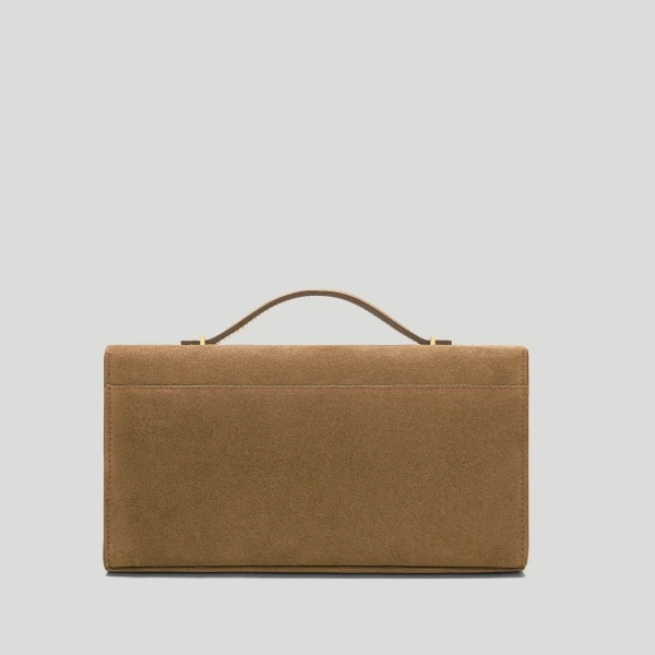 DeMellier The Vancouver Clutch in Tobacco Suede Clutch Bag, view 6 | Clutch Bags | Luxury Shoes 