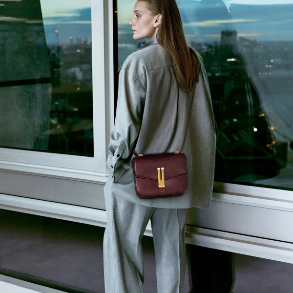DeMellier The Vancouver in Burgundy Small Grain Crossbody Bag, view 2 | Shoulder & Crossbody Bags | Luxury Shoes 