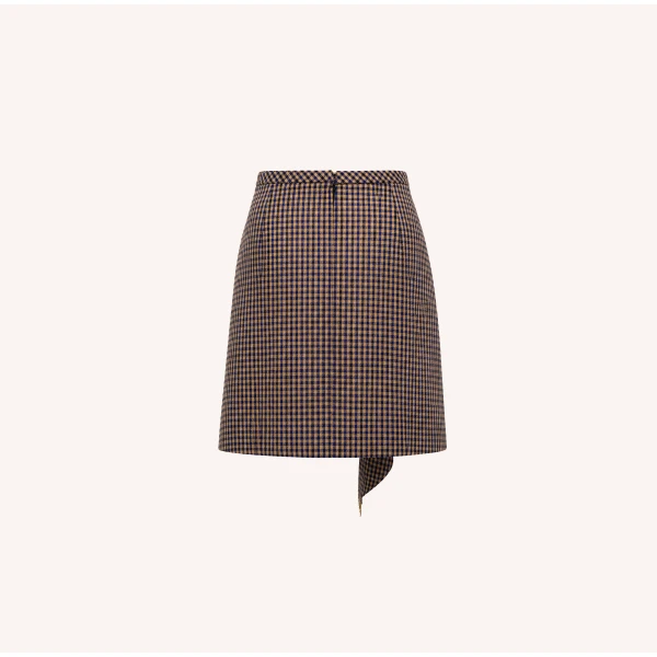 Dice Kayek Asymmetric Draped Gingham Mini Skirt in Navy | Mini Skirts | Luxury Shoes 
