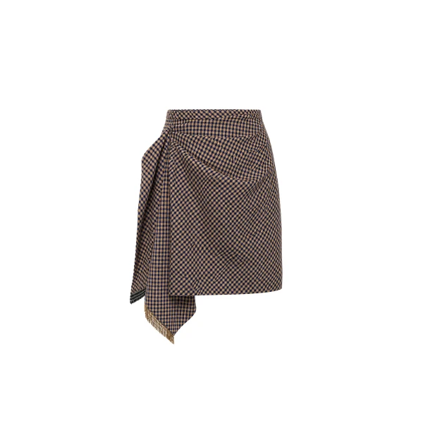 Dice Kayek Asymmetric Draped Gingham Mini Skirt in Navy | Mini Skirts | Luxury Shoes 
