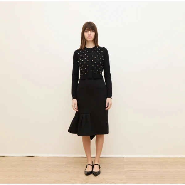 Dice Kayek Asymmetric Hem Midi Skirt in Black | Midi Skirts | Luxury Shoes 