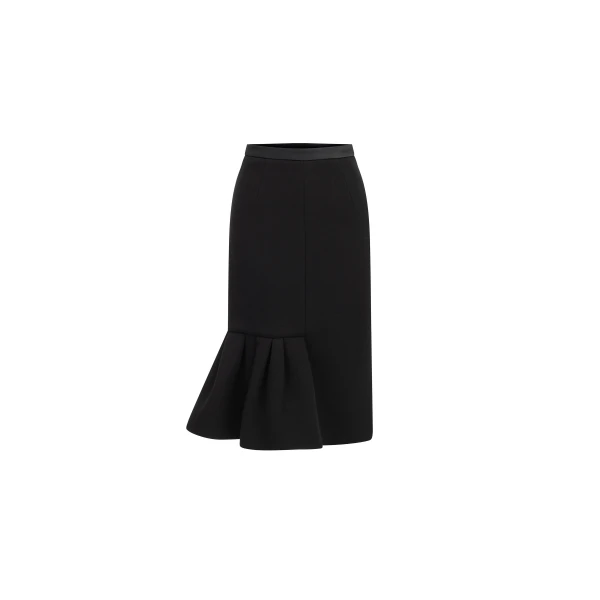 Asymmetric Hem Midi Skirt in Black