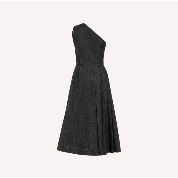 Dice Kayek Asymmetrical Structured Denim Midi Dress in Black | Midi Dresses | Luxury Shoes 