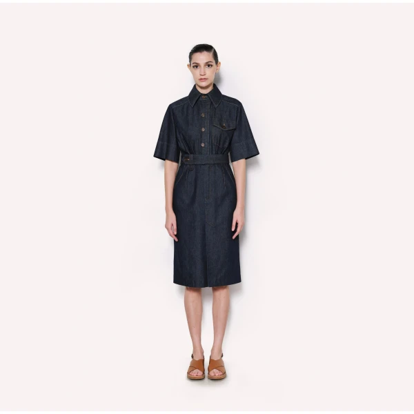 Dice Kayek Belted Chambray Midi Shirt Dress in Indigo | Shirtdress | Luxury Shoes 