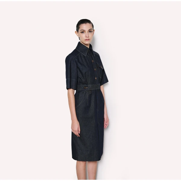 Dice Kayek Belted Chambray Midi Shirt Dress in Indigo | Shirtdress | Luxury Shoes 