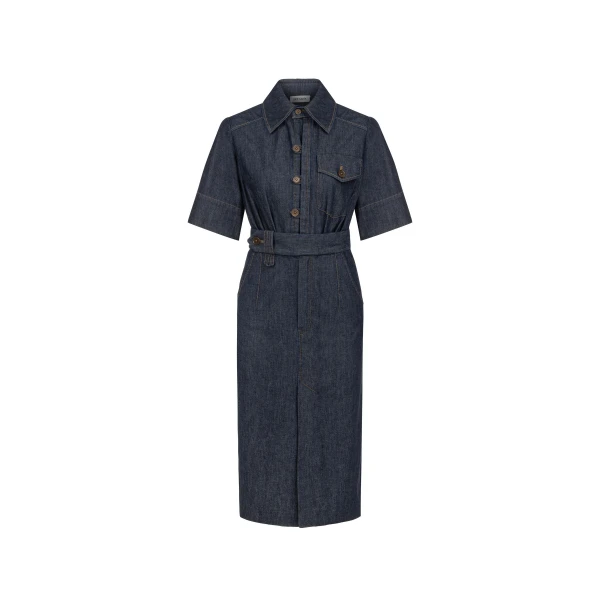 Belted Chambray Midi Shirt Dress in Indigo