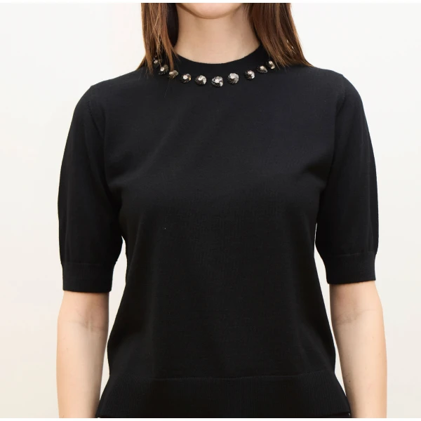 Dice Kayek Black Embellished Knit Top | Sweaters | Luxury Shoes 