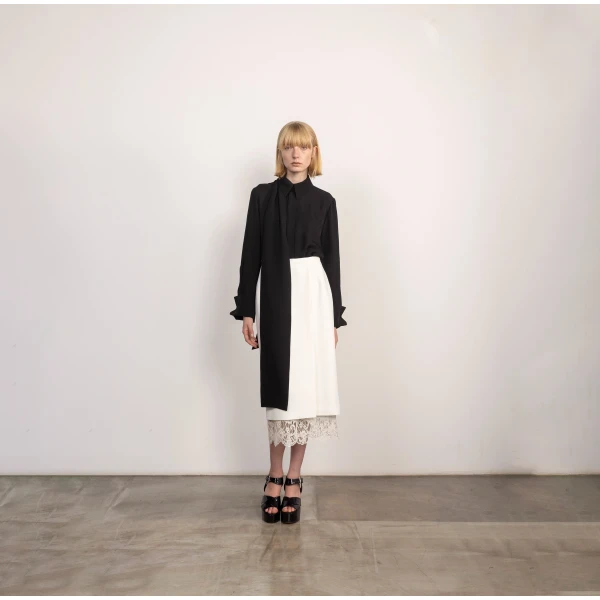 Dice Kayek Black Midi Skirt with Lace Hem | Midi Skirts | Luxury Shoes 