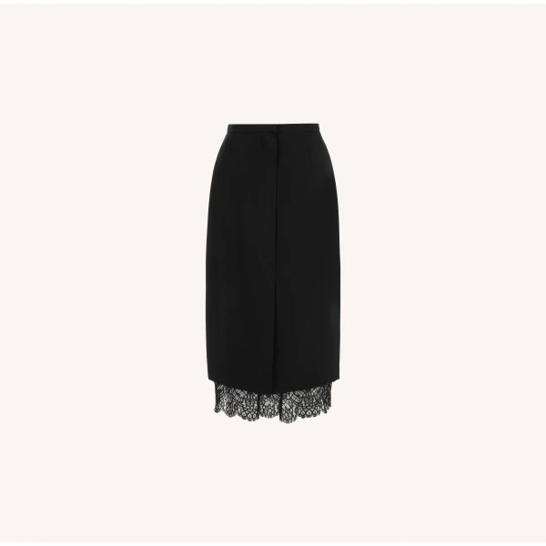 Dice Kayek Black Midi Skirt with Lace Hem | Midi Skirts | Luxury Shoes 