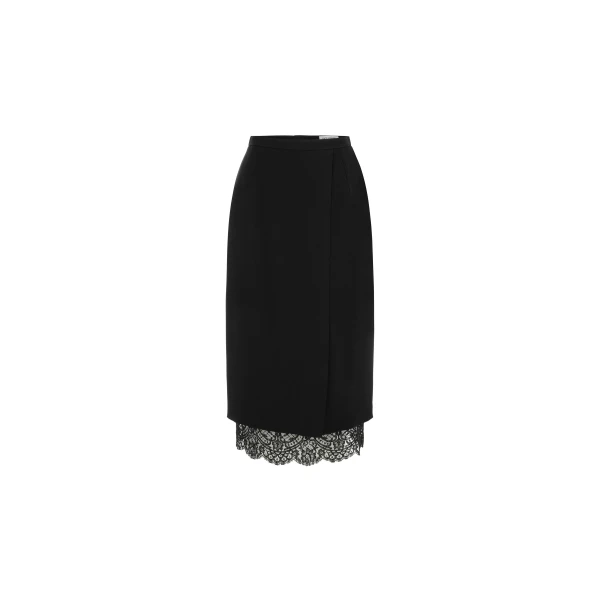 Black Midi Skirt with Lace Hem