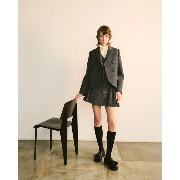Dice Kayek Blue Checked Wool Double-Breasted Jacket | Jackets | Luxury Shoes 