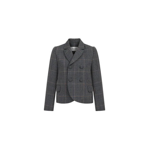 Dice Kayek Blue Checked Wool Double-Breasted Jacket | Jackets | Luxury Shoes 