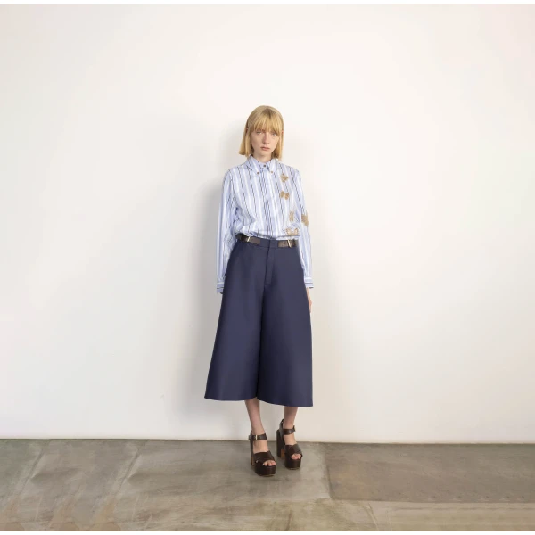 Dice Kayek Butterfly Embroidered Cotton Shirt in Blue Stripe | Shirts | Luxury Shoes 
