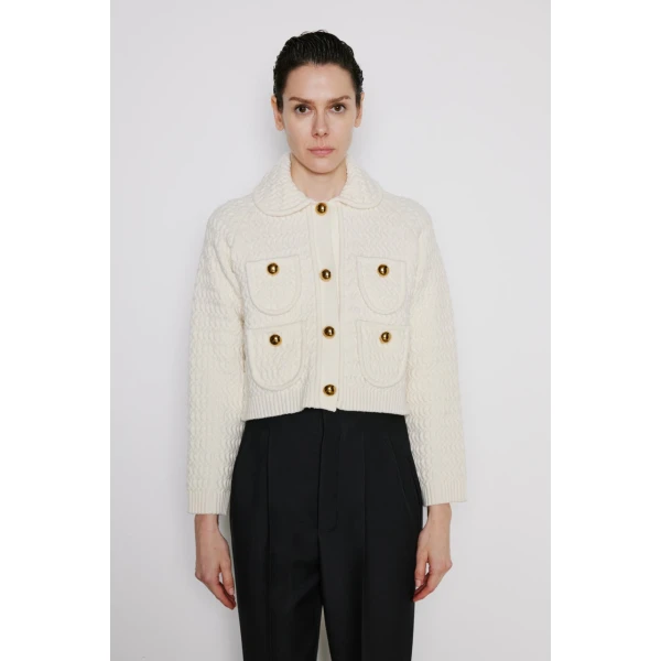 Dice Kayek Buttoned Cardigan in Off White | Cardigan | Luxury Shoes 