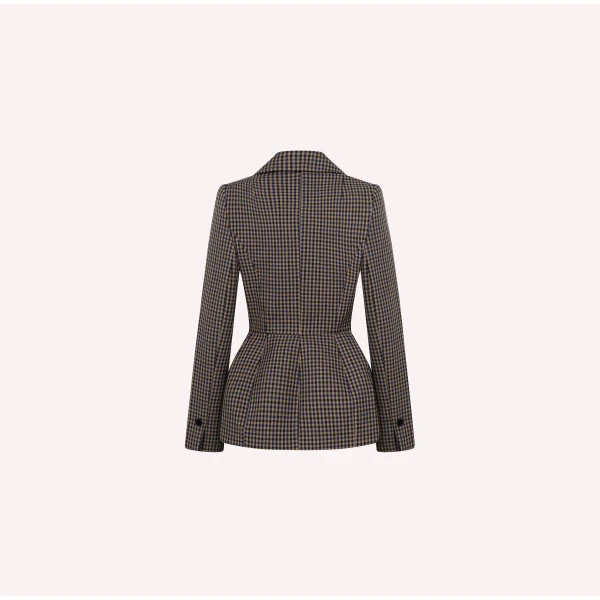 Dice Kayek Checked Sculptural Peplum Jacket in Brown | Jackets | Luxury Shoes 