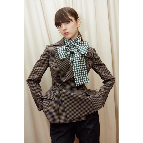 Dice Kayek Checked Sculptural Peplum Jacket in Brown | Jackets | Luxury Shoes 