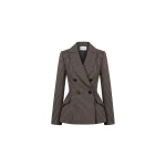 Dice Kayek Checked Sculptural Peplum Jacket in Brown | Jackets | Luxury Shoes 