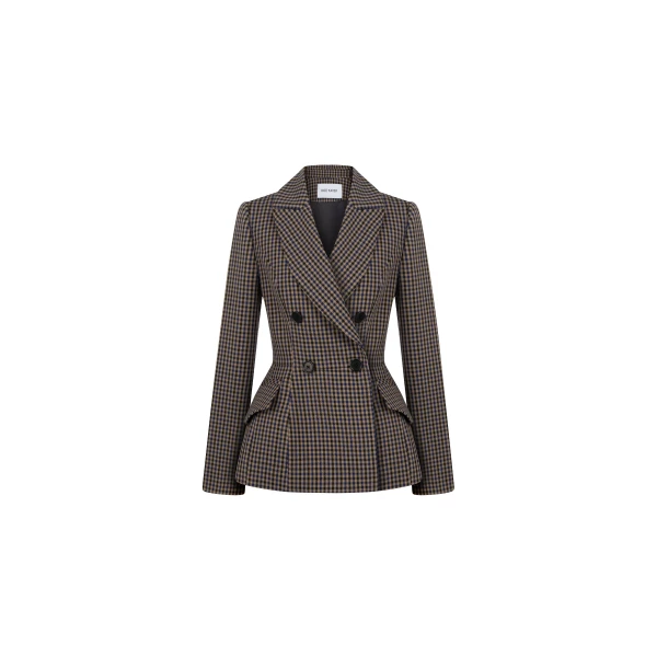 Dice Kayek Checked Sculptural Peplum Jacket in Brown | Jackets | Luxury Shoes 