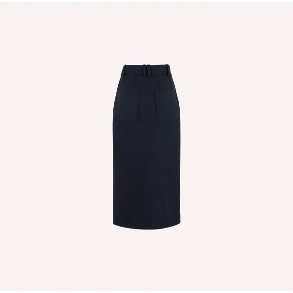 Dice Kayek Cotton Midi Skirt with Front Slit in Navy | Midi Skirts | Luxury Shoes 