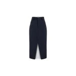 Dice Kayek Cotton Midi Skirt with Front Slit in Navy | Midi Skirts | Luxury Shoes 