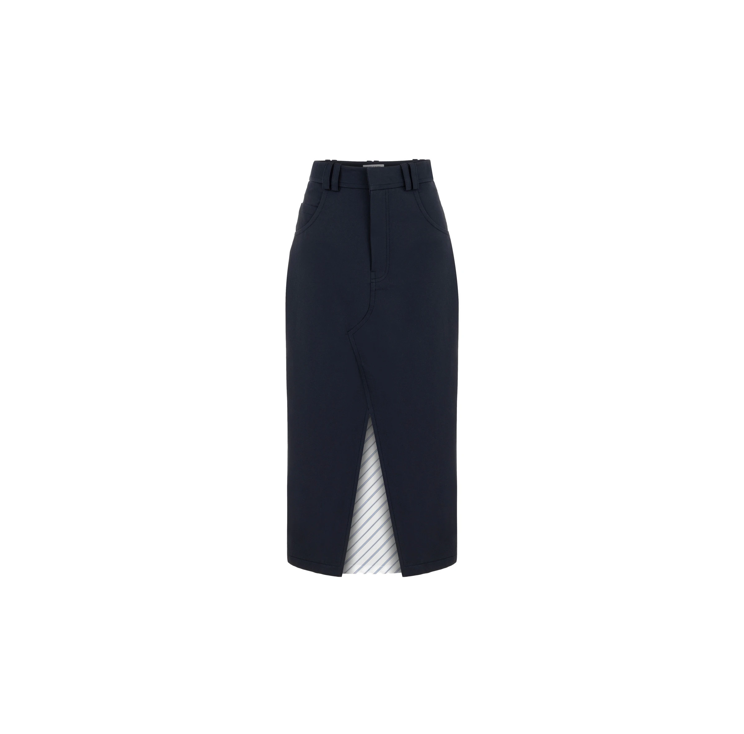 Dice Kayek Cotton Midi Skirt with Front Slit in Navy Dice Kayek Cotton Midi Skirt with Front Slit in Navy | Midi Skirts | Luxury Shoes