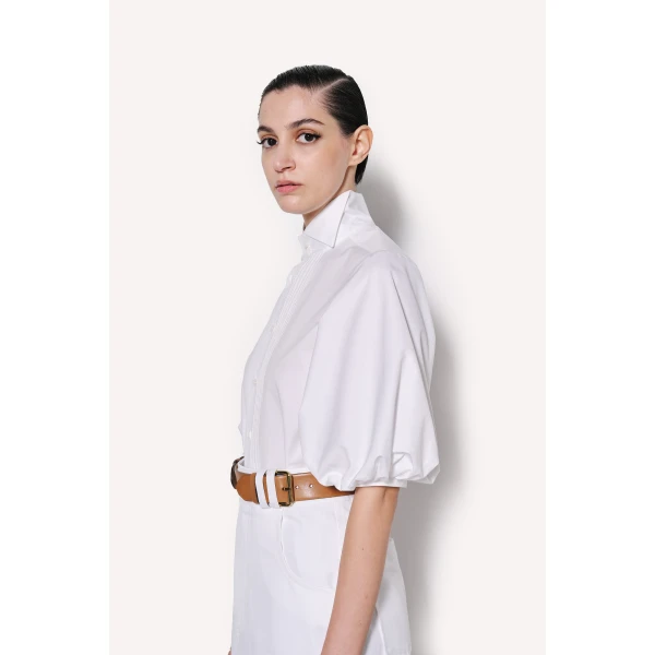 Dice Kayek Cotton Poplin Shirt with Structured High Collar in White | Shirts | Luxury Shoes 