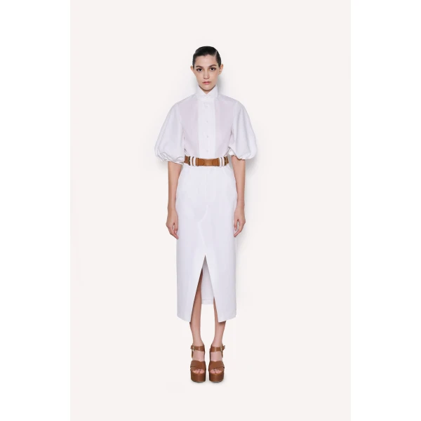 Dice Kayek Cotton Poplin Shirt with Structured High Collar in White | Shirts | Luxury Shoes 
