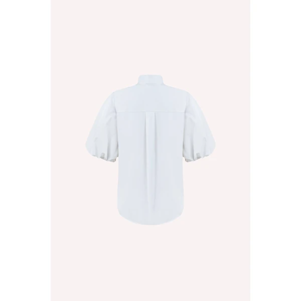 Dice Kayek Cotton Poplin Shirt with Structured High Collar in White | Shirts | Luxury Shoes 