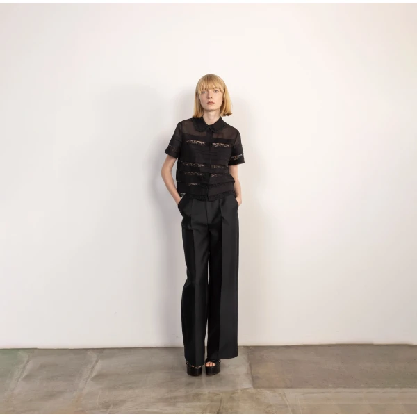 Dice Kayek Cotton Voile Lace Panel Shirt in Black | Shirts | Luxury Shoes 