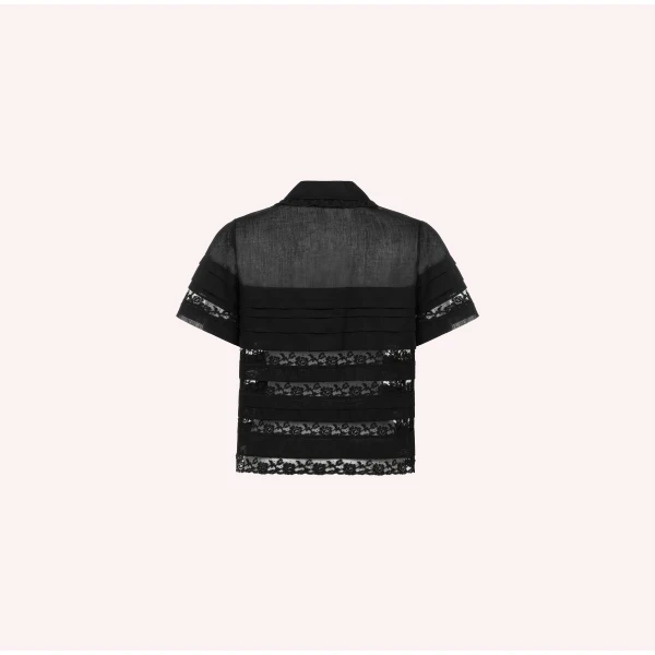 Dice Kayek Cotton Voile Lace Panel Shirt in Black | Shirts | Luxury Shoes 