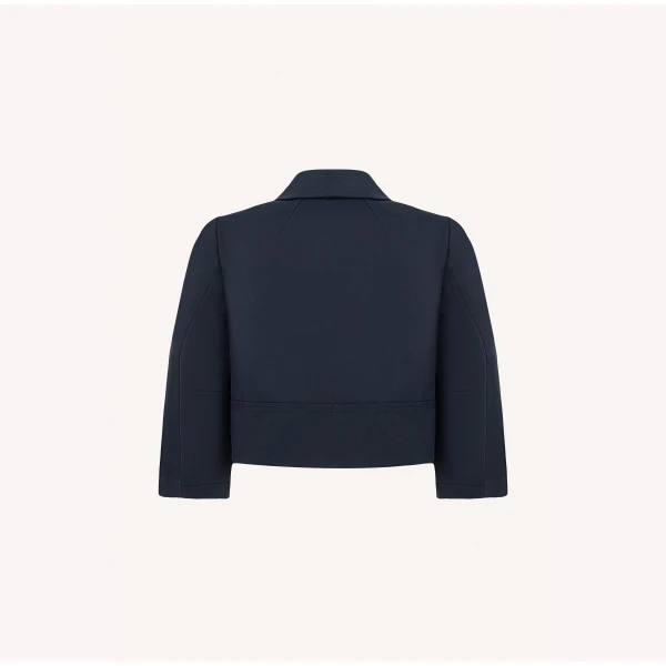 Dice Kayek Cropped Cotton Structured Jacket with Sculpted Collar in Navy | Jackets | Luxury Shoes 