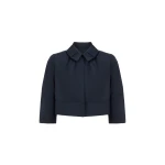 Dice Kayek Cropped Cotton Structured Jacket with Sculpted Collar in Navy | Jackets | Luxury Shoes 