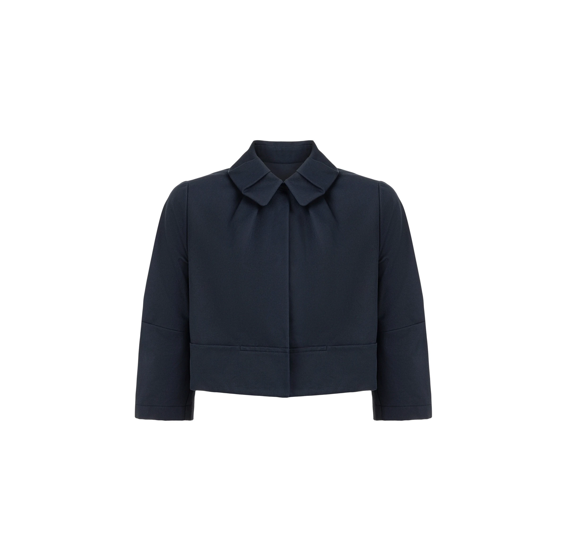 Dice Kayek Cropped Cotton Structured Jacket with Sculpted Collar in Navy Dice Kayek Cropped Cotton Structured Jacket with Sculpted Collar in Navy | Jackets | Luxury Shoes