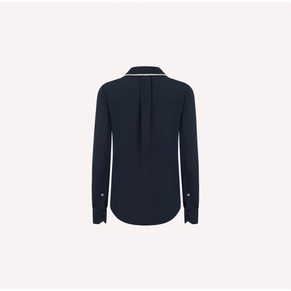 Dice Kayek Crystal Collar Cotton Shirt in Navy | Shirts | Luxury Shoes 