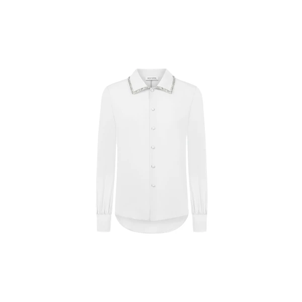 Crystal Collar Cotton Shirt in White