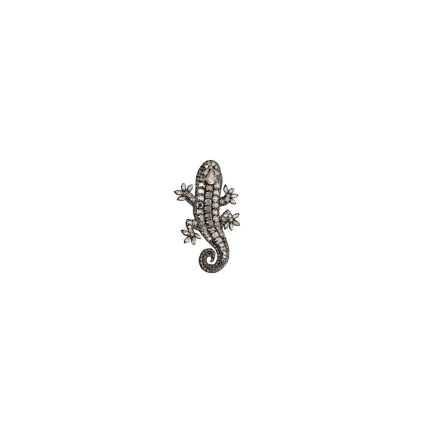 Dice Kayek Crystal-Embellished Lizard Brooch Classic in White | Brooches & Pins | Luxury Shoes 