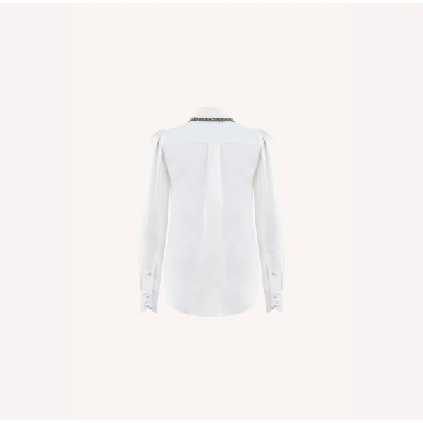 Dice Kayek Crystal Embellished Poplin Shirt in White | Shirts | Luxury Shoes 