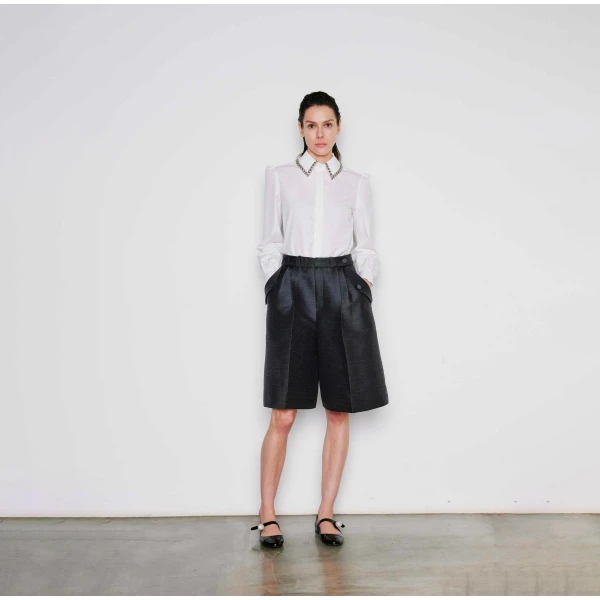 Dice Kayek Crystal Embellished Poplin Shirt in White | Shirts | Luxury Shoes 