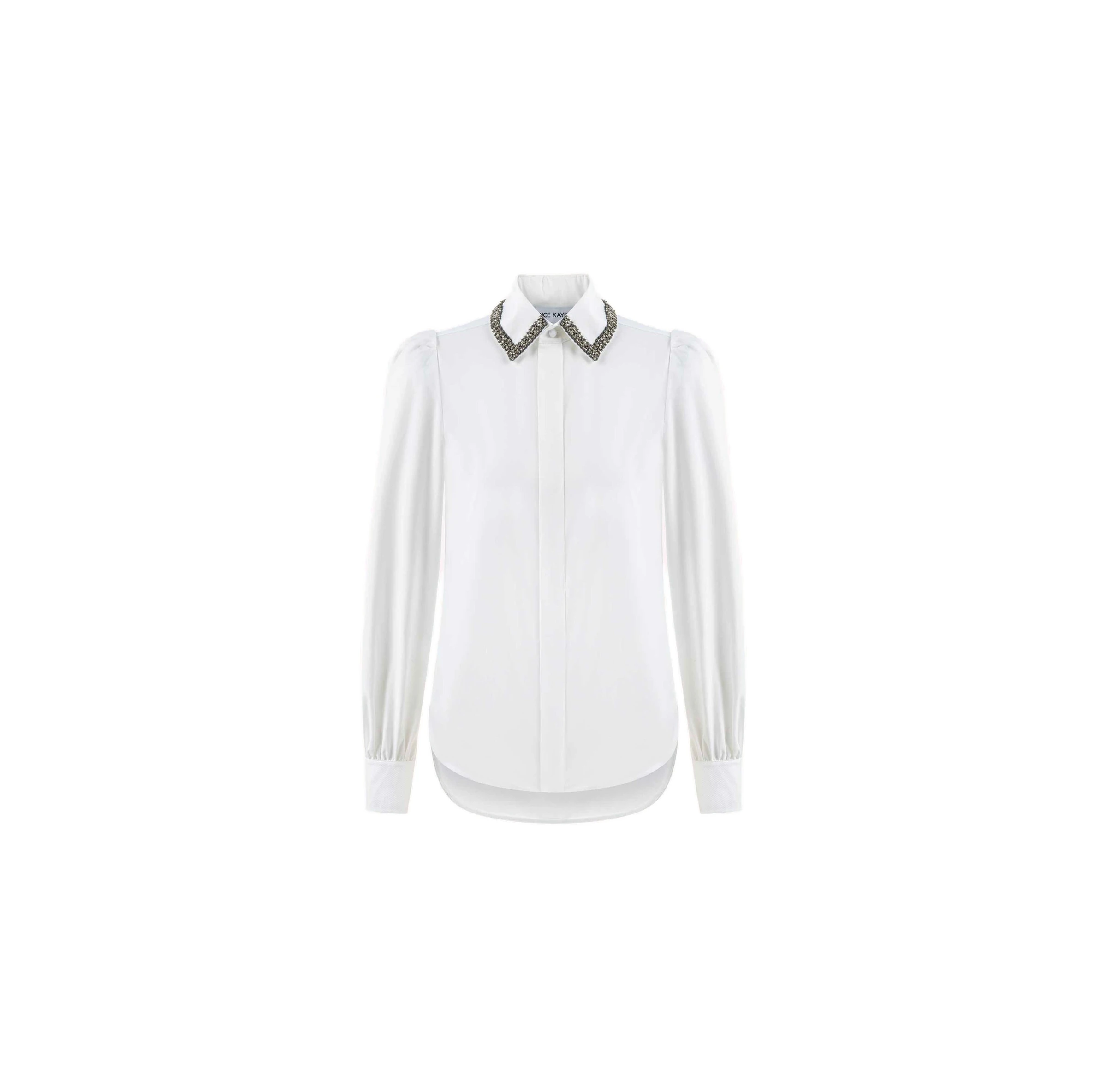 Dice Kayek Crystal Embellished Poplin Shirt in White Dice Kayek Crystal Embellished Poplin Shirt in White | Shirts | Luxury Shoes