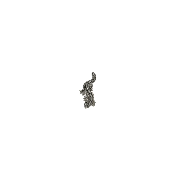 Dice Kayek Crystal-Embellished Salamander Brooch in White | Brooches & Pins | Luxury Shoes 