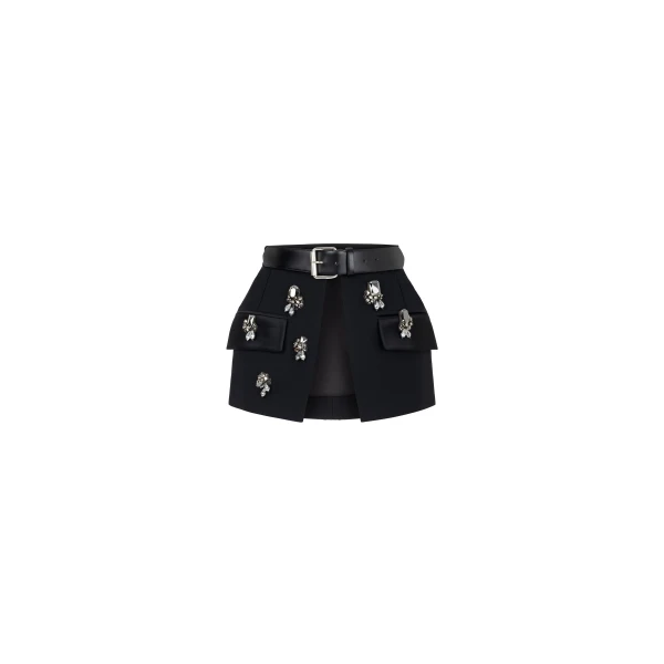 Crystal Embellished Signature Skirt Belt in Black