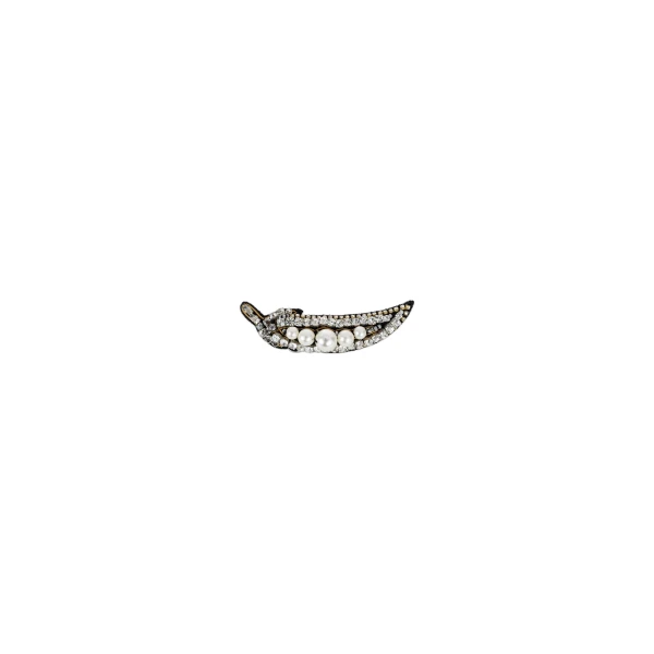 Dice Kayek Crystal-Embellished Silver Peas Brooch in Black | Brooches & Pins | Luxury Shoes 