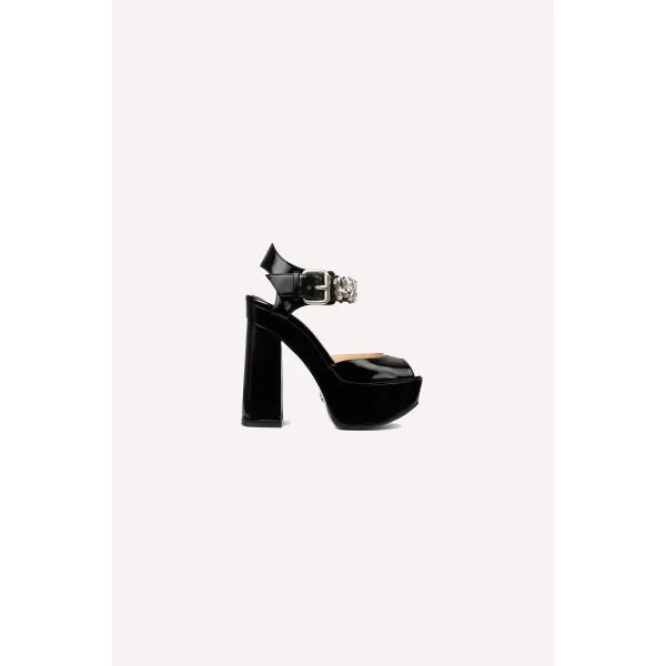 Dice Kayek Crystal Strap Peep-Toe Heels in Black | Heels | Luxury Shoes 