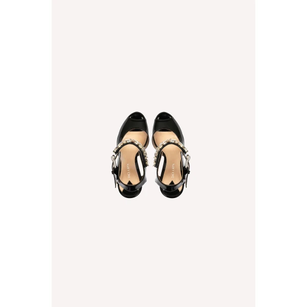 Dice Kayek Crystal Strap Peep-Toe Heels in Black | Heels | Luxury Shoes 